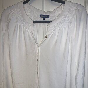 Democracy White Oversized Boho Blouse Shirt Women's Size M Flowy Peasant Top